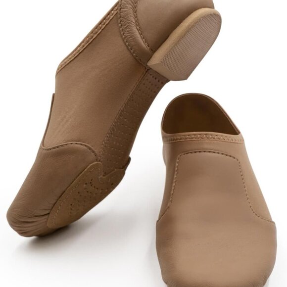 Women's Leather Jazz Shoe Sizes 6 Tan Suede Flex Fit Breathable Lightweight - Picture 1 of 6